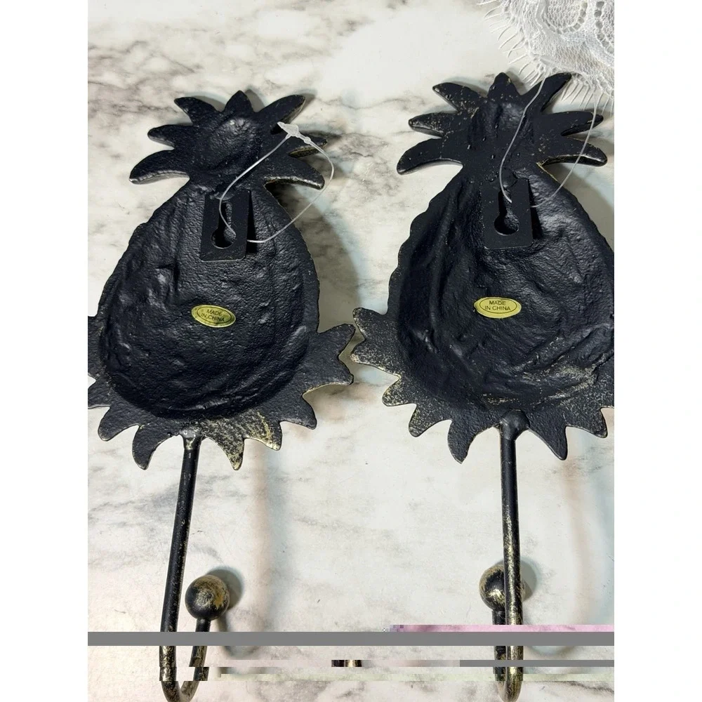 2~Cast Iron Pineapple Wall Hanging Hook,  Coat, Hat, Towel Hanger Gold 8